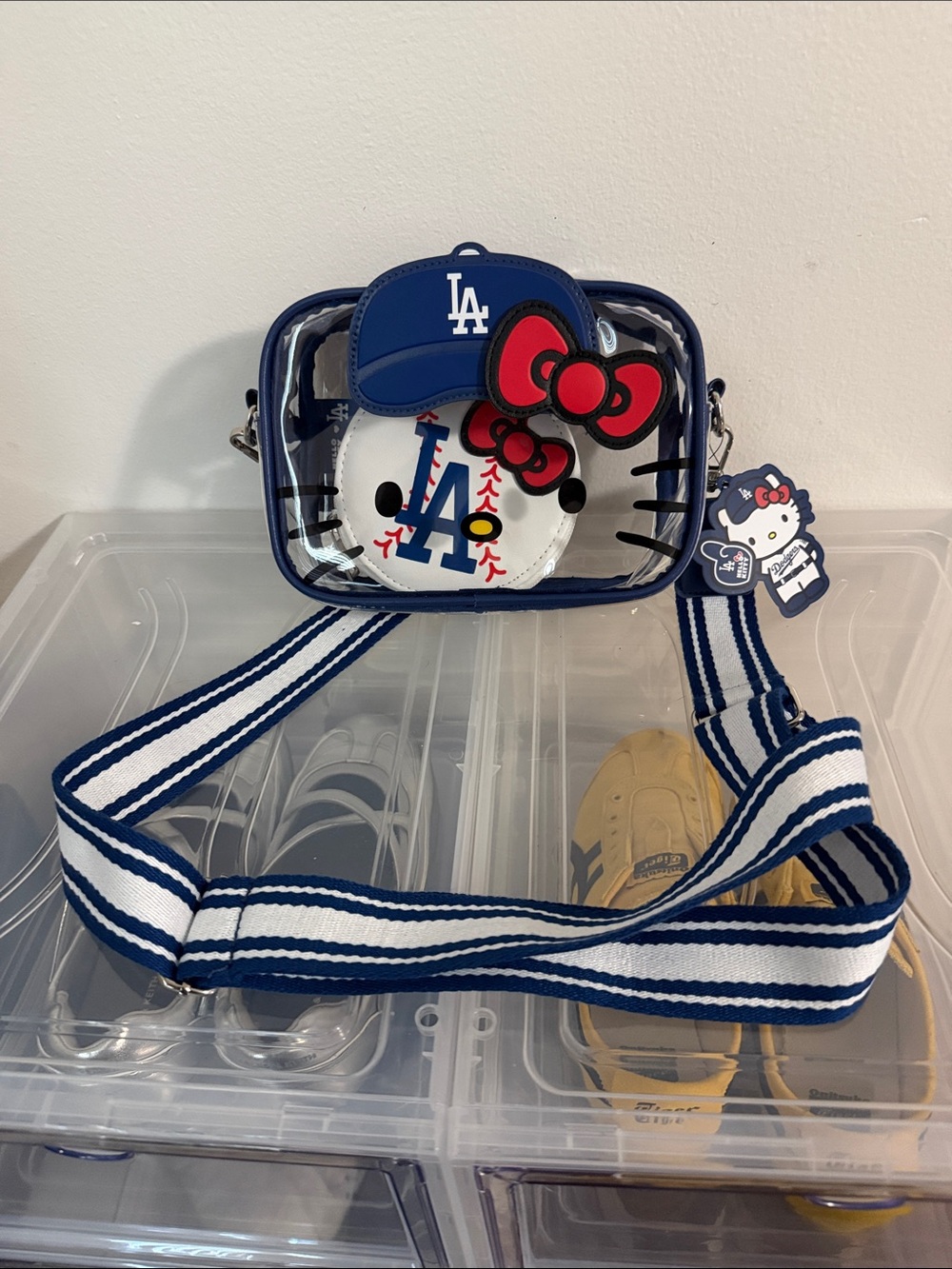Hello Kitty Dodgers Clear Navy Crossbody Bag with Striped Strap